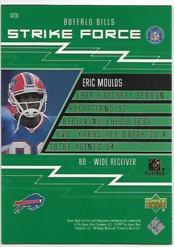 1999 Upper Deck Strike Force Eric Moulds football card with original gloss, NM-MT Bills