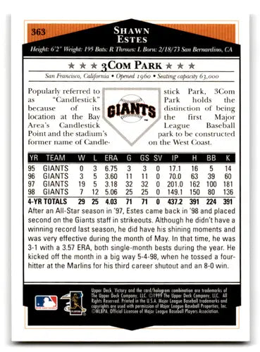 1999 Upper Deck Victory #363 Shawn Estes NM-MT Giants ID:70871 - Trading Cards