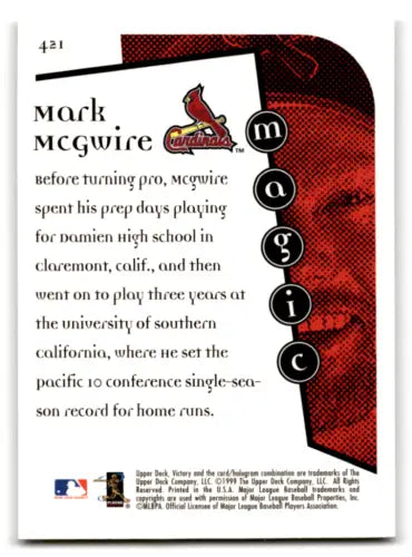 1999 Upper Deck Victory Mark McGwire baseball card with original gloss and NM-MT condition