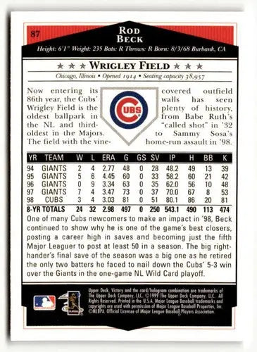 1999 Upper Deck Victory #87 Rod Beck NM ID:51660 - Trading Cards