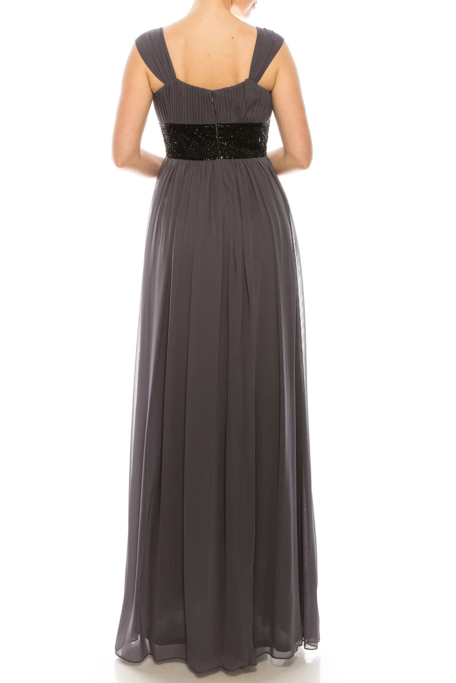 Decode, Dark Grey Ruched, & Empired Waisted Chiffon Maxi Gown SIZES 4/6/8 Available!