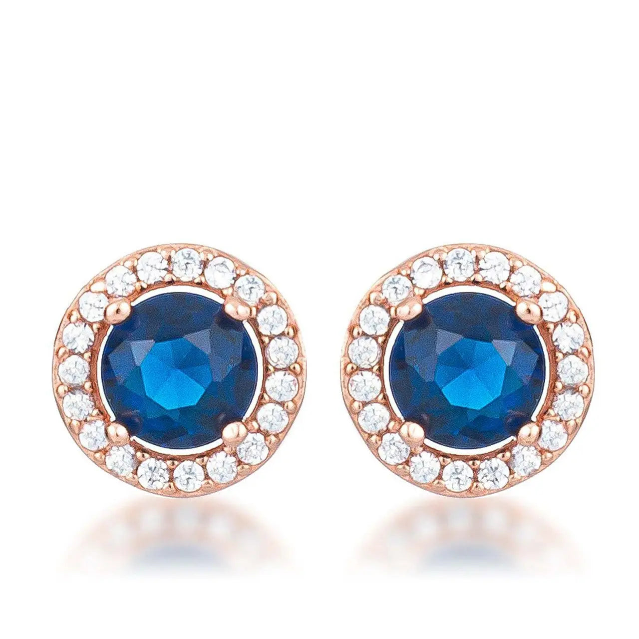2.3Ct Rose Gold Plated Sapphire Blue CZ Halo Earrings - Earrings