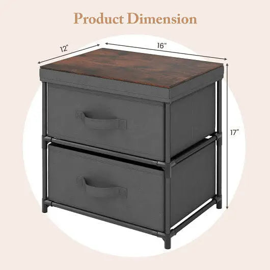 2-Drawer Nightstand with Removable Fabric Bins and Pull Handles Set of 2-Black - Color:Black - Nightstands