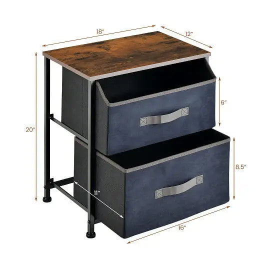 20 Inch Height Industrial Nightstand with 2 Pull-out Fabric Drawers-Rustic Brown - Color:Rustic Brown - Nightstand