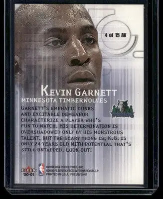 2000-01 Fleer Focus Arena Vision Kevin Garnett #4 of 15 AV Basketball