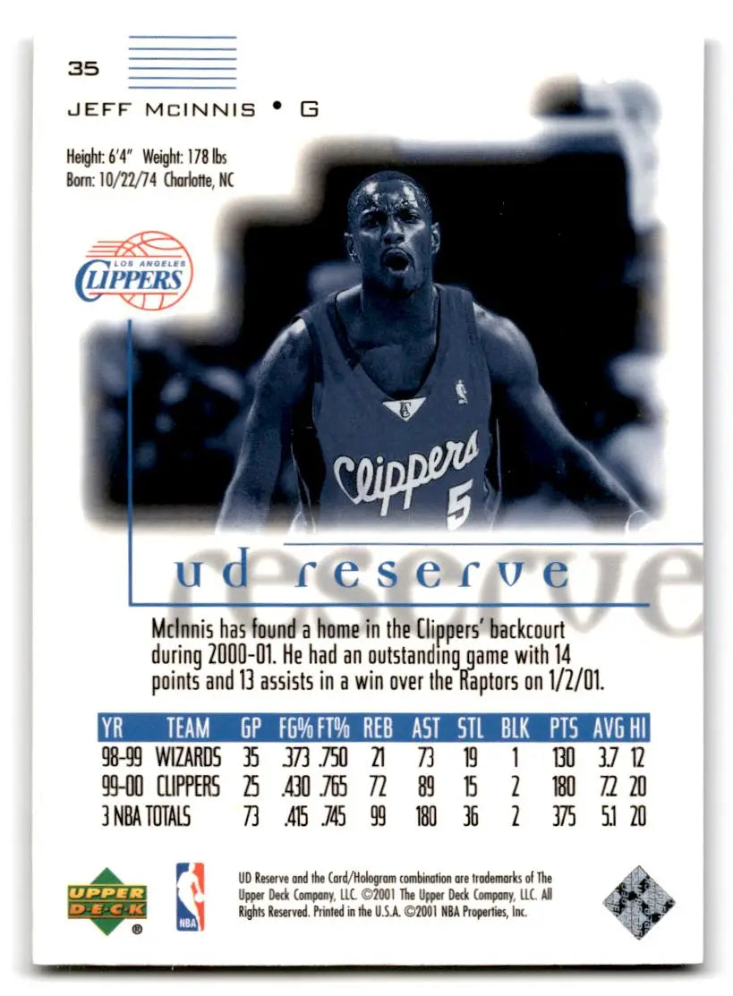 2000-01 UD Reserve #35 Jeff McInnis - Trading Card