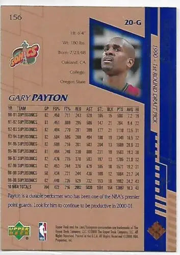 Gary Payton basketball card 2000-01 Upper Deck #156 with original gloss conditions