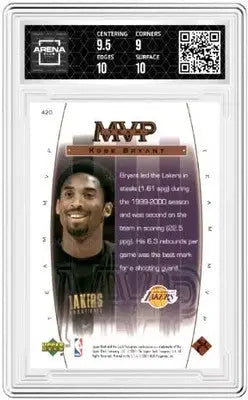 Graded 2000-01 Upper Deck Kobe Bryant Basketball Card displayed in product packaging