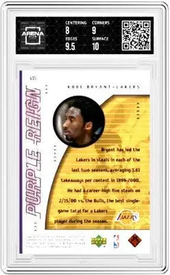 Graded Upper Deck Kobe Bryant basketball card from 2000-01 Basketball Arena Club