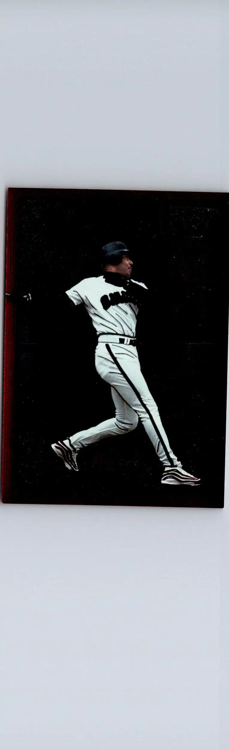 Baseball player in white uniform and black cap swinging during game Barry Bonds MP8 Major Power