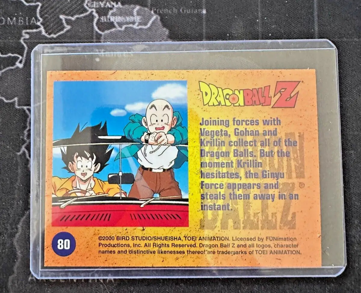 Dragon Ball Z card featuring Goku and Krillin with etched foil and orange background