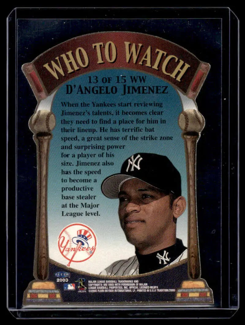 Baseball card of New York Yankees player D’Angelo Jimenez from Fleer Tradition