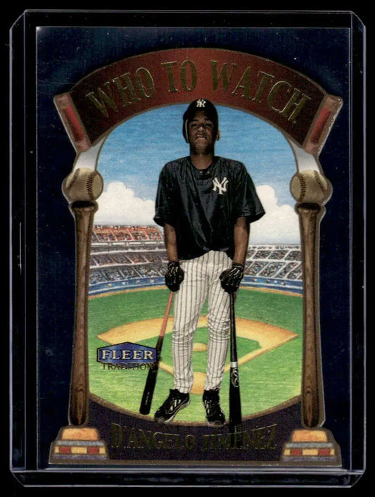 Baseball card of D’Angelo Jimenez in New York Yankees pinstripe uniform from Fleer Tradition