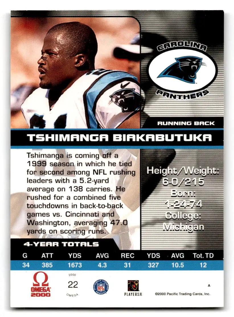 2000 Pacific Omega #22 Tim Biakabutuka - Trading Card