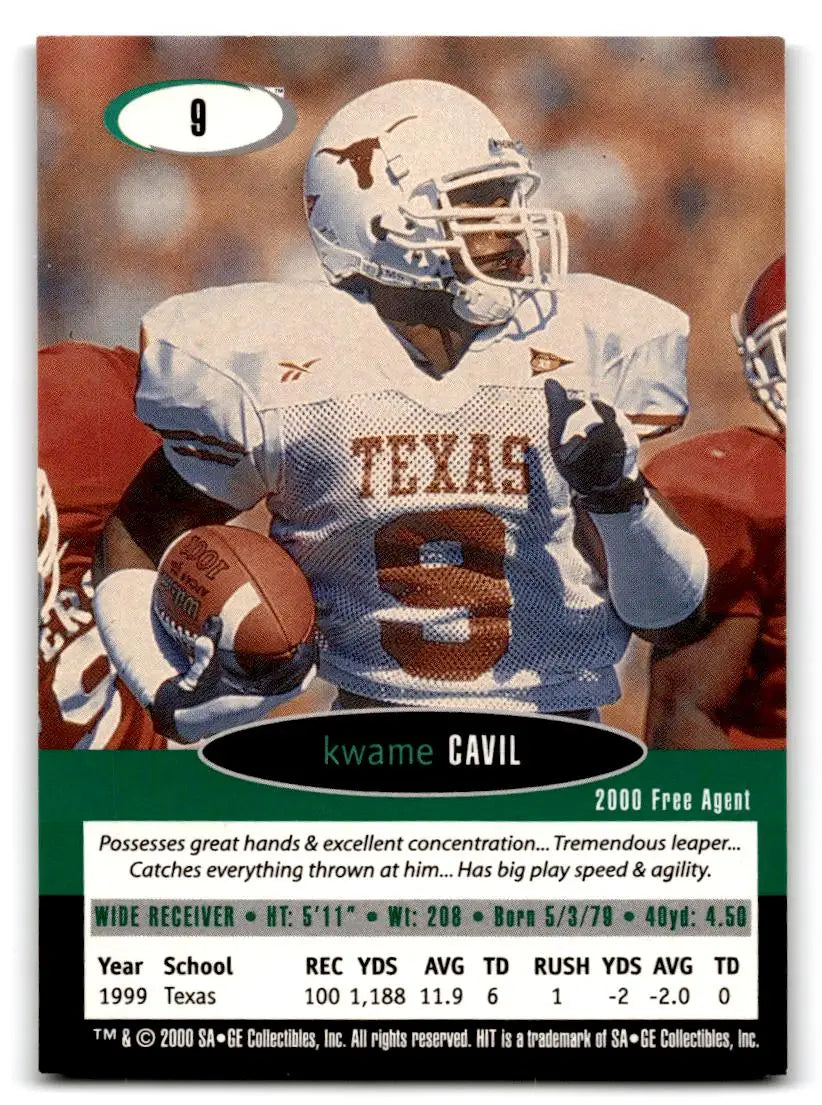 2000 SAGE HIT #9 Kwame Cavil - Trading Card