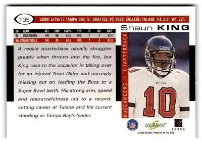 Shaun King football card from 2000 Score trading cards collection, #195