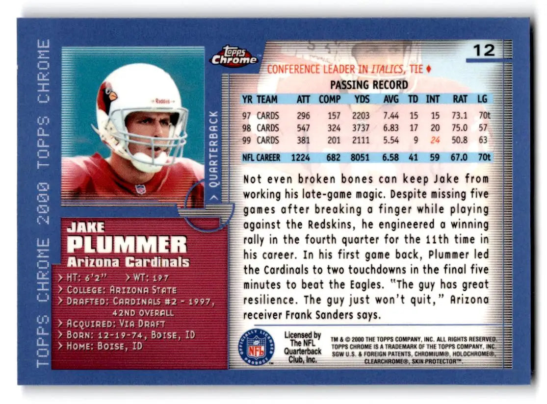 2000 Topps Chrome #12 Jake Plummer - Trading Cards