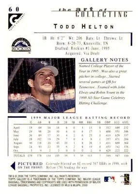Todd Helton 2000 Topps Gallery #60 baseball trading card for collectors