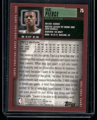 2000 Topps Tipoff Paul Pierce basketball card featuring Tipoff Paul Pierce player image