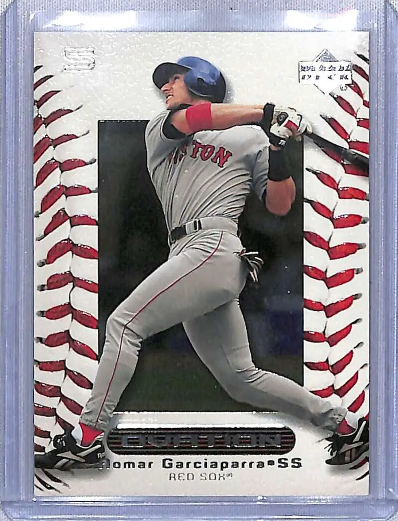 Baseball trading card of Nomar Garciaparra in a Gray Away Uniform from Upper Deck Ovation