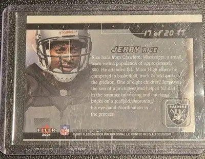 Jerry Rice football card from Fleer Focus 2001 Toast of the Town series