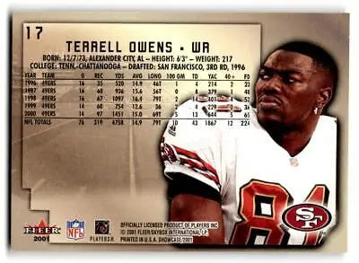 Terrell Owens Fleer Showcase trading card from 2001 featuring the star wide receiver