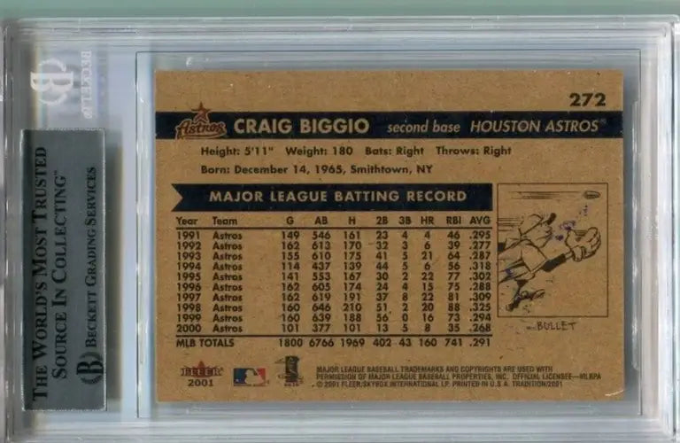 2001 Fleer Tradition Craig Biggio #272 BAS BGS Authentic Auto HOF Houston Astros