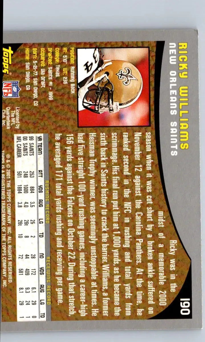 Vintage 2001 Topps Ricky Williams New Orleans Saints football trading card