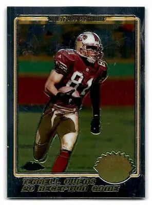 Terrell Owens 2001 Topps Chrome #201 trading card featuring the NFL star’s action shot