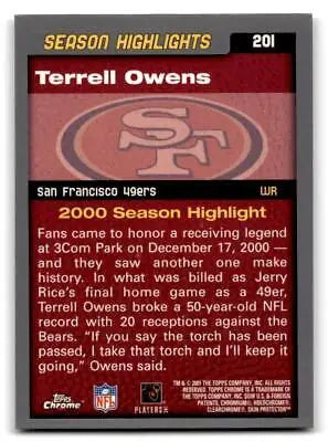 Terrell Owens 2001 Topps Chrome #201 trading card collectible item
