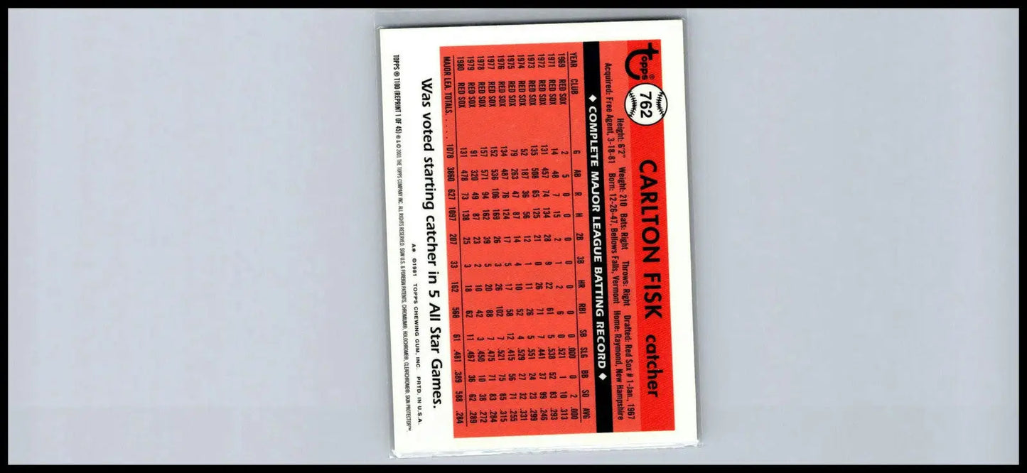 Carlton Fisk Chrome baseball card from 2001 Topps Traded & Rookies T100 series