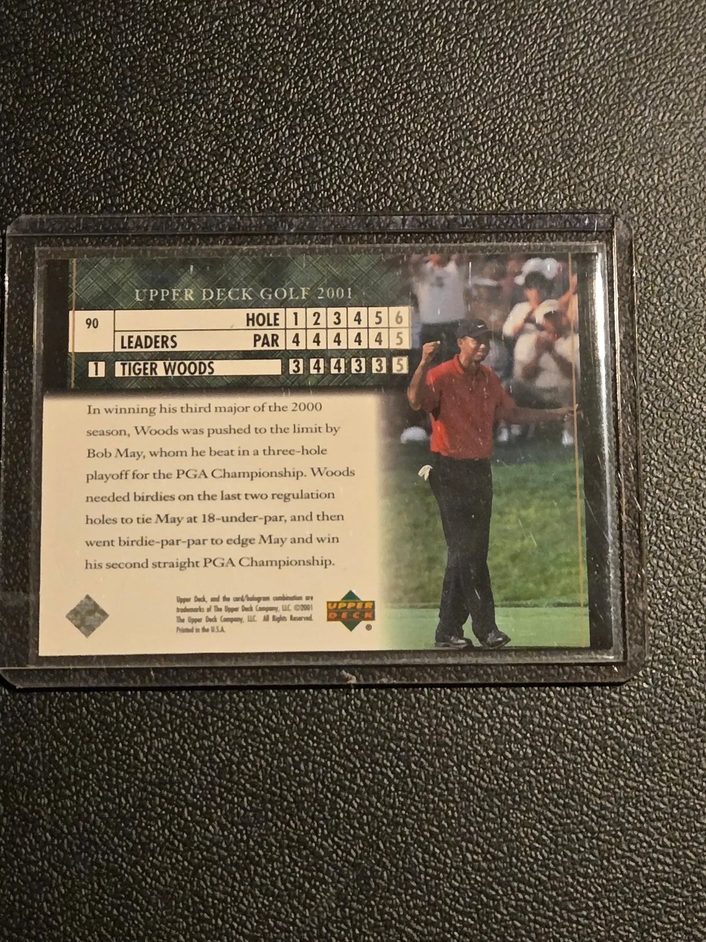 2001 Upper Deck Tiger Woods trading card featuring Tiger Woods golfer collectible