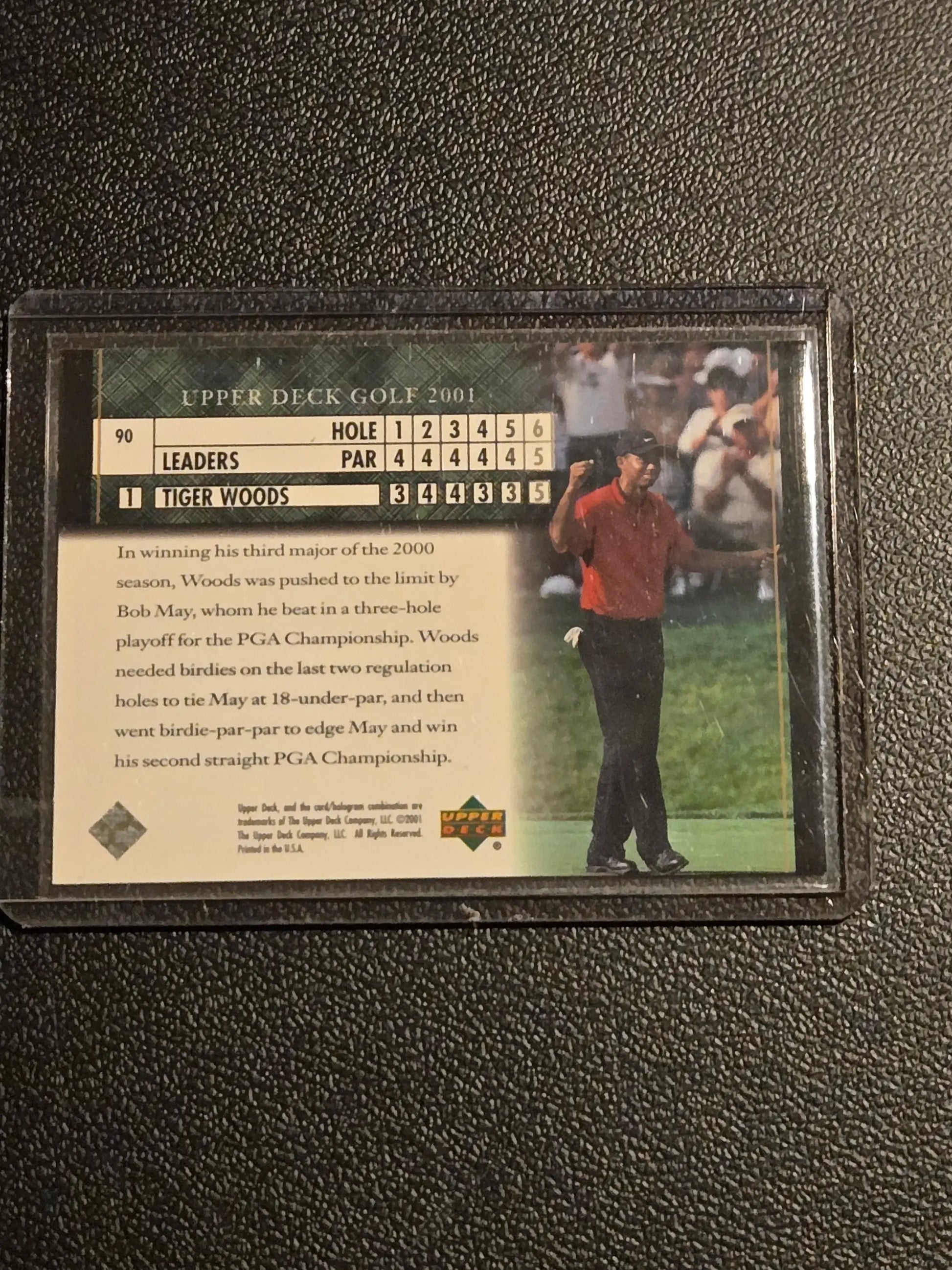 2001 Upper Deck Tiger Woods trading card featuring Tiger Woods golfer collectible
