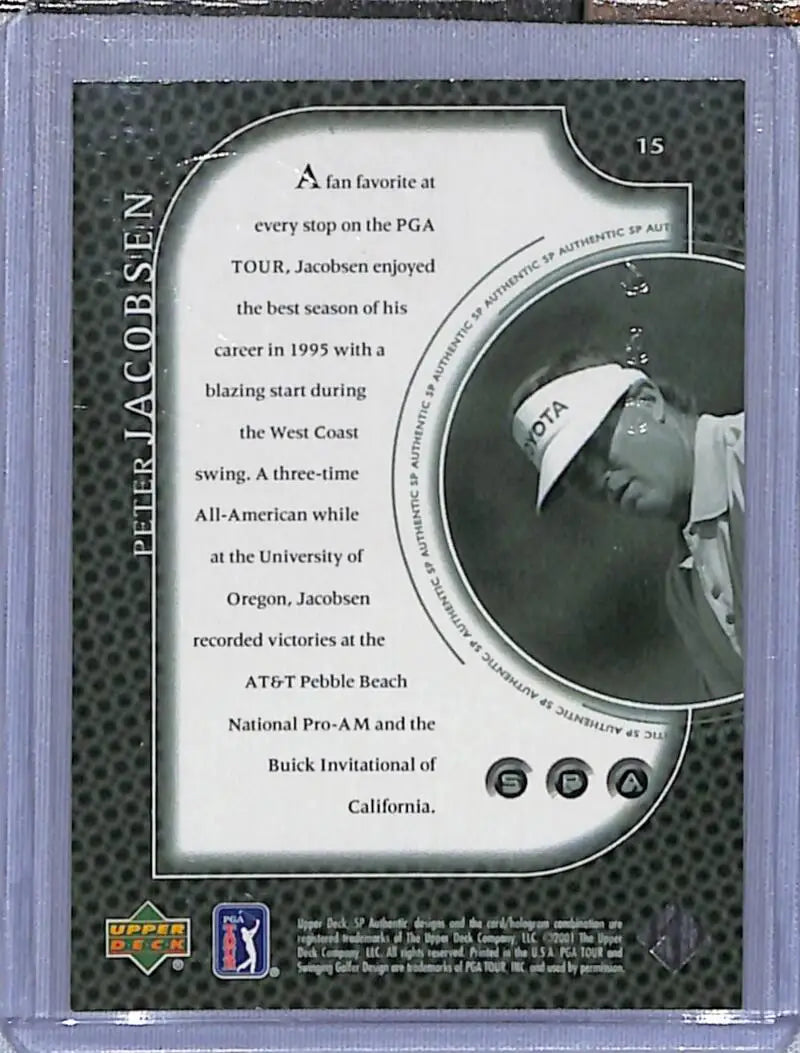 Golf card featuring Peter Jacobsen in a black and white action photo from Deck SP Authentic