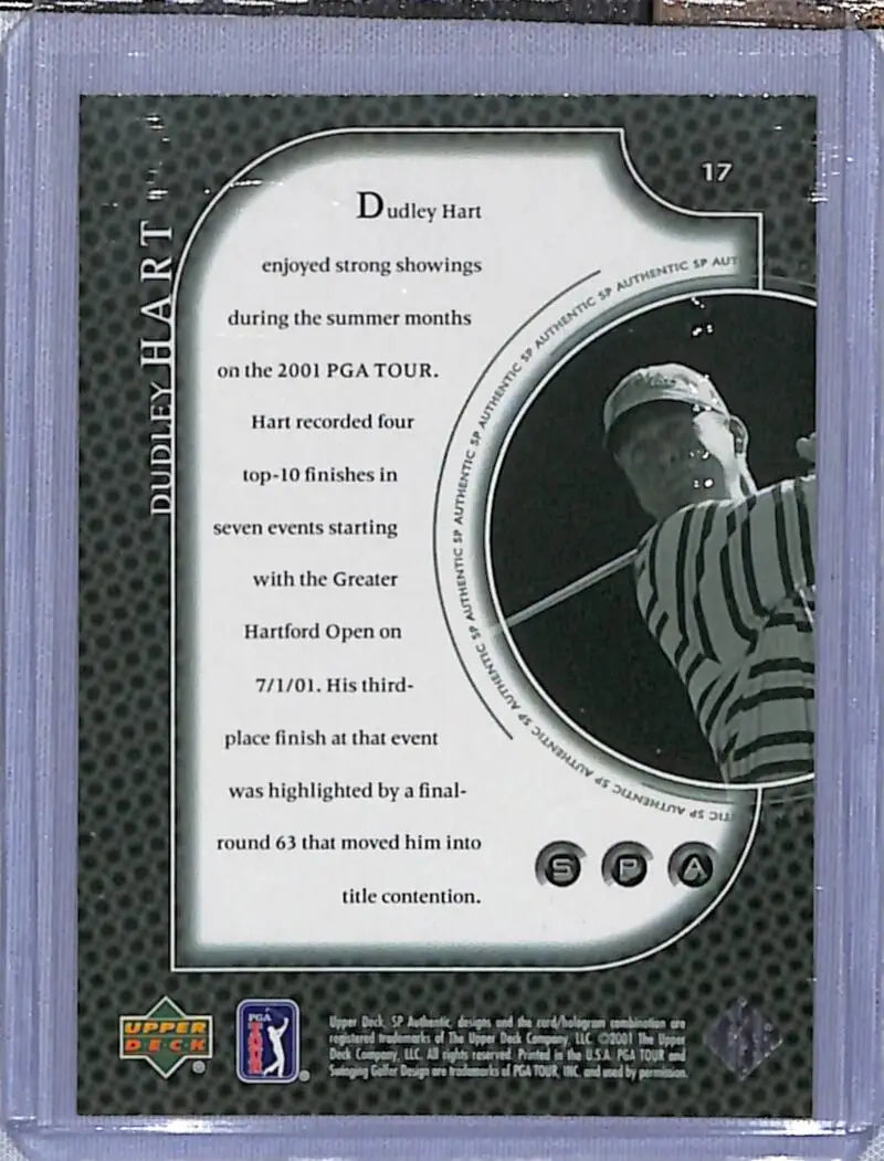 Golf card of Dudley Hart in black and white mid-swing action shot by Upper Deck