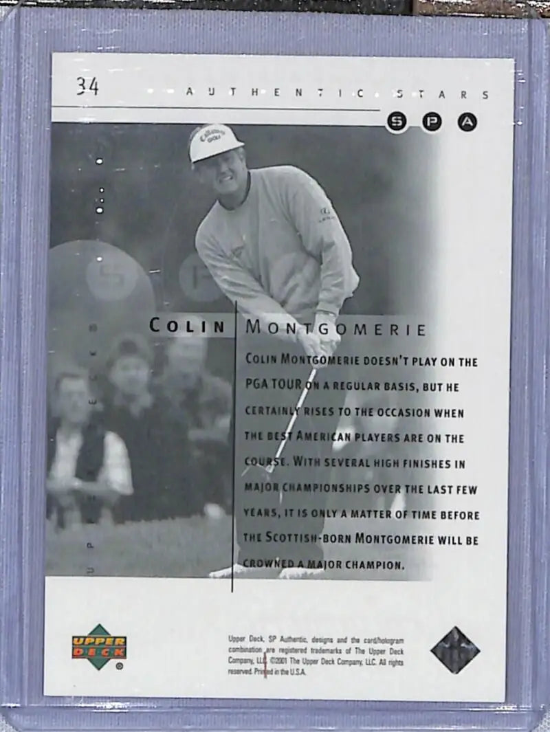 Black and white Colin Montgomerie Golf Card from 2001 Upper Deck SP Authentic Preview