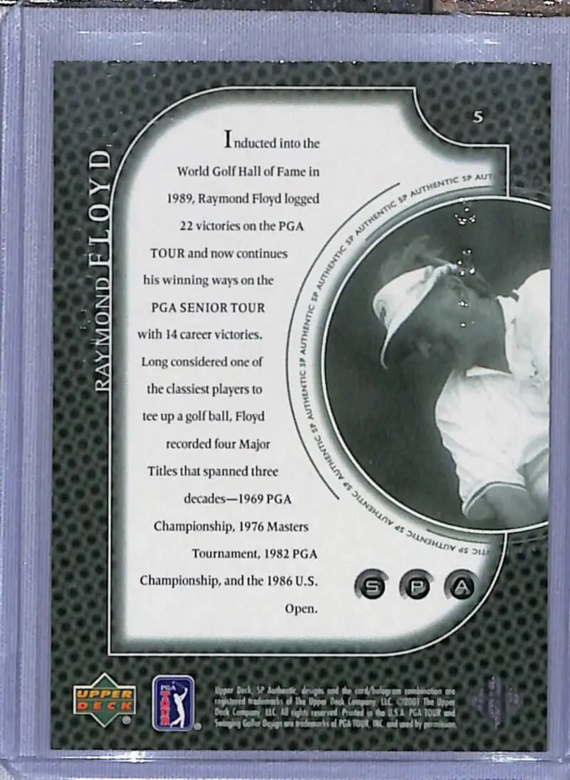 Golf card featuring Raymond Floyd’s PGA Tour achievements and action photo from Deck SP Authentic