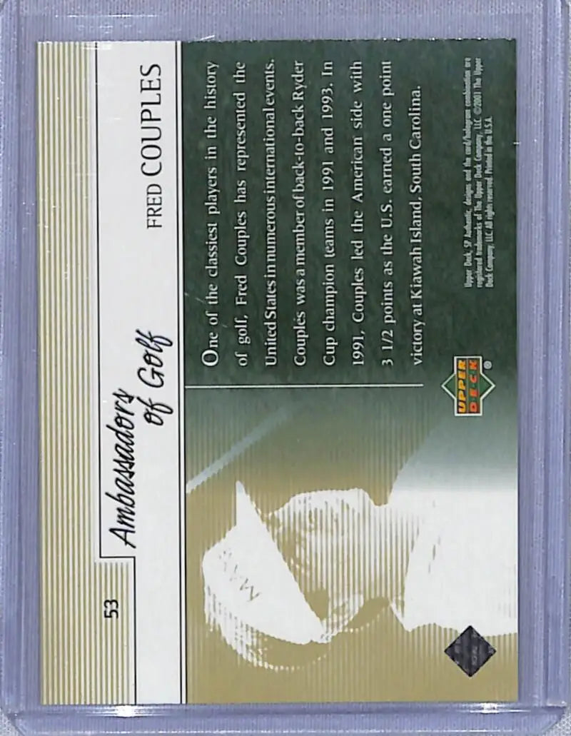 Fred Couples golf card from 2001 Upper Deck SP Authentic Preview series
