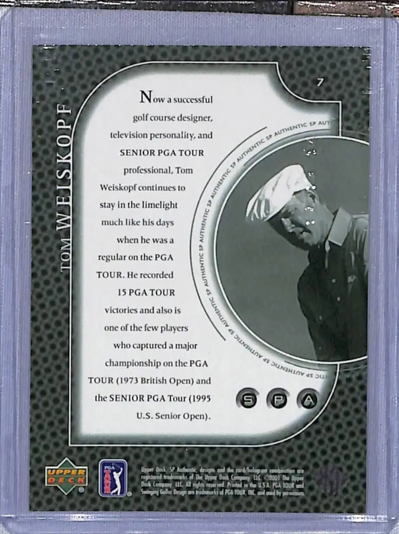 Golf trading card featuring Tom Weiskopf in a circular frame from Upper Deck SP Authentic