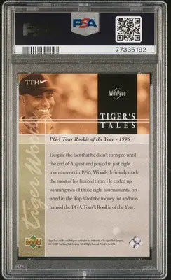 Tiger Woods rookie card from 2001 Upper Deck Tales Tiger Woods series PSA 8