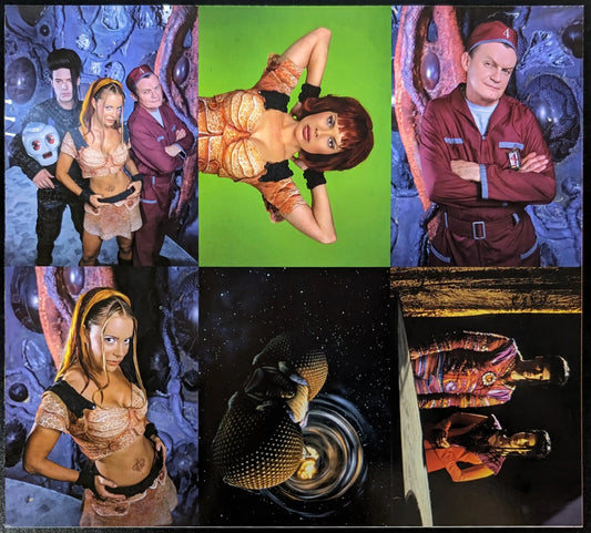 Promotional photographs in a grid of performers in sci-fi costumes from Dynamic Forces Lexx uncut sheet