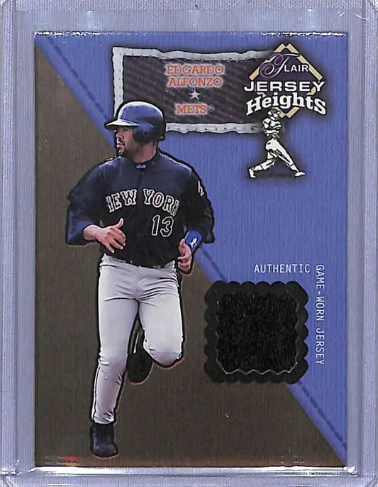 Baseball card showcasing Edgardo Alfonzo with a game-worn jersey swatch