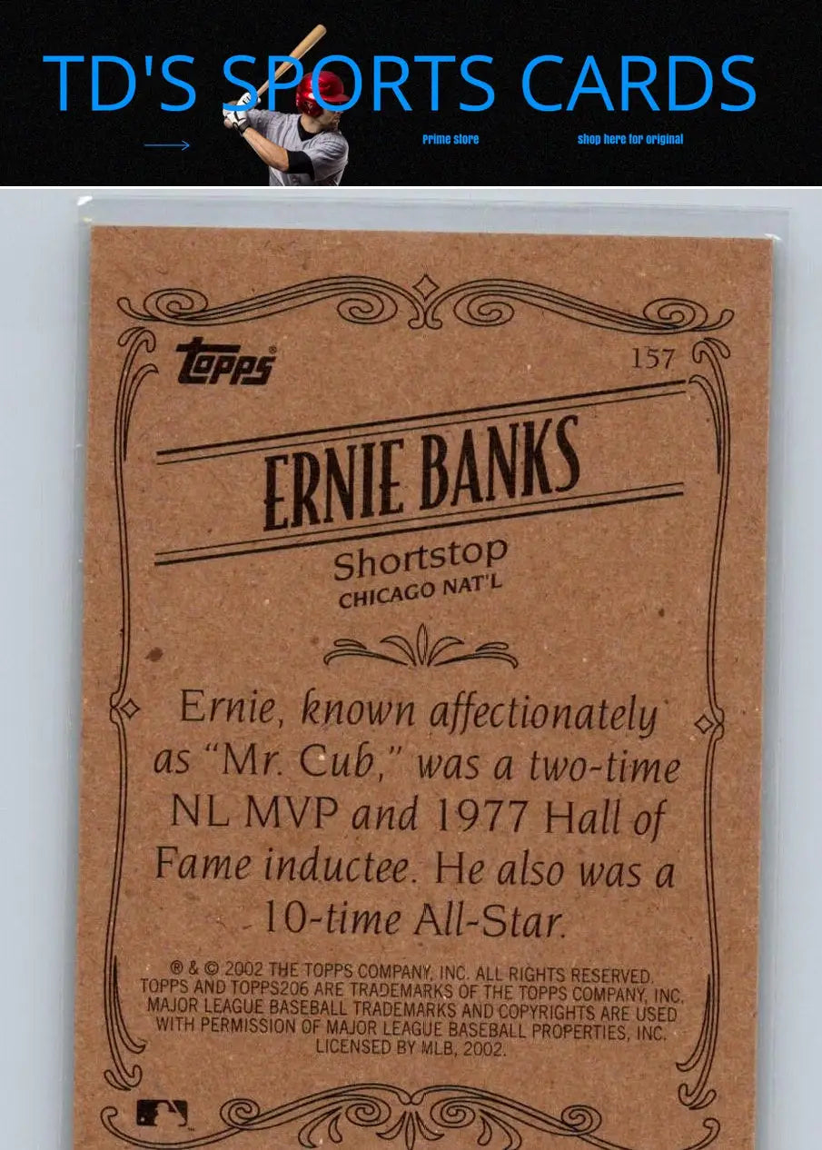 Ernie Banks baseball card from 2002 Topps 206 series, collectible Ernie Banks card