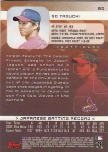 So Taguchi baseball card from 2002 Topps Finest with original gloss NM-MT RC Rookie