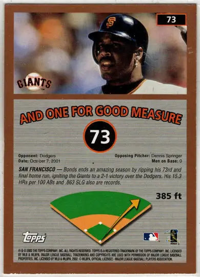 2002 Topps Opening Day Barry Bonds baseball card insert card featuring a Race To Seventy design