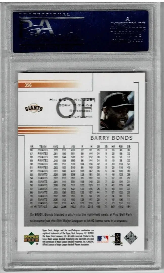 2002 Upper Deck Barry Bonds #356 MVP Season PSA 10 GEM MINT SF Giants baseball card