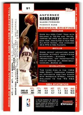 Anfernee Hardaway Chrome basketball card from 2003-04 Bowman #91 collectible series