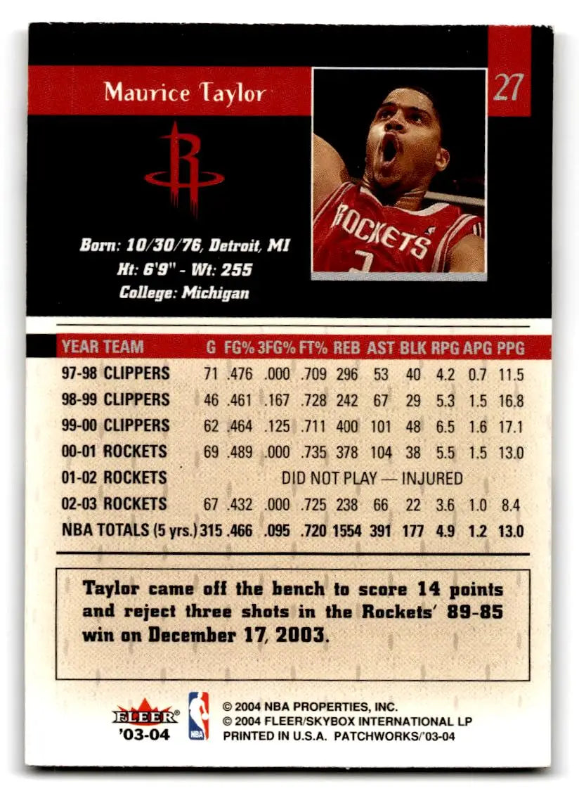 2003-04 Fleer Patchworks #27 Maurice Taylor - Collectible Trading Card