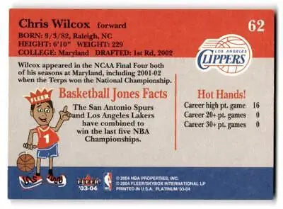 2003-04 Fleer Platinum #62 Chris Wilcox Basketball Trading Card for collectors