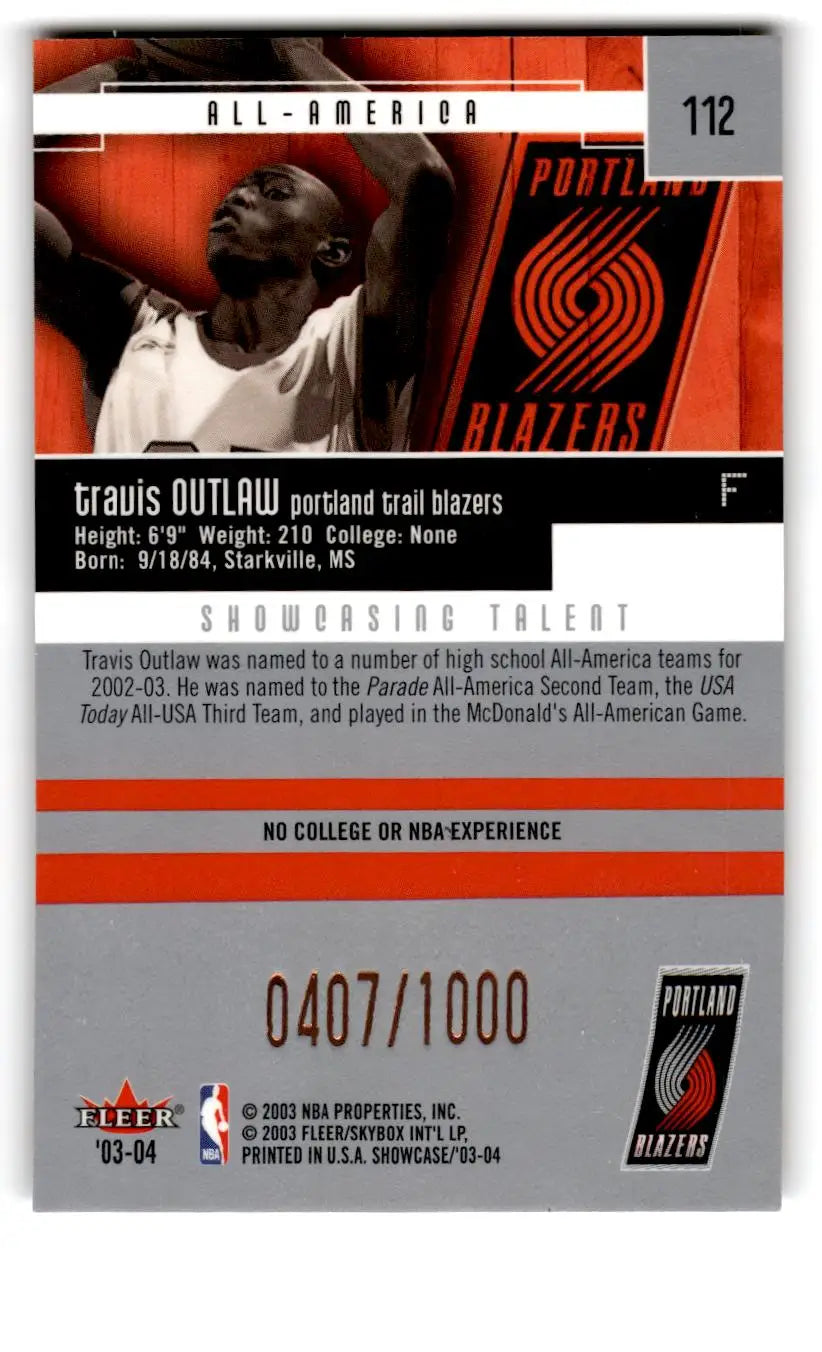 2003-04 Fleer Showcase #112 Travis Outlaw #/1000 - Trading Card
